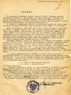 Raport naczelnika Wydziału III WUBP w Karowicach z dnia 9 sierpnia 1946 roku dotyczący zatrzymania st. sierż. Pawła Heczki &quot;Edka&quot;.