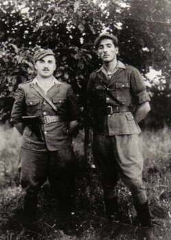 Lato 1946 r. Władzin, gm. Uchanie, od lewej: por. Henryk Lewczuk „Młot” i por. Mieczysław Niedzielski „Grot” (zastępca d-cy).