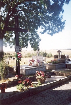Cmentarz w Lipowcu Kościelnym. Metalowy krzyż i tablica pamiątkowa na symbolicznej mogile por. "Puszczyka" i jego żołnierzy.